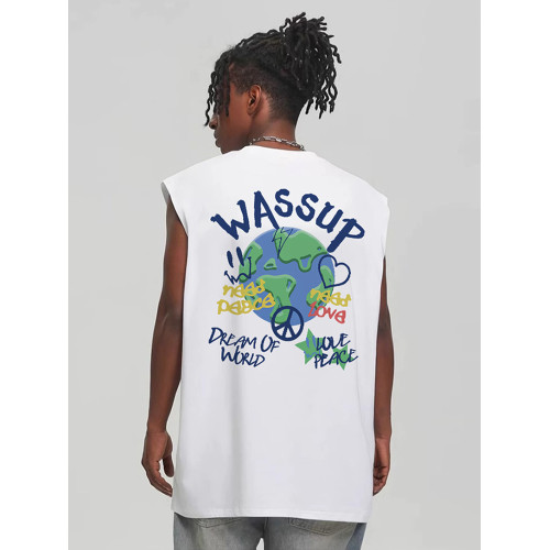 WASSUP潮牌純棉涼感坎肩背心男女生夏季美式街頭休閒運動無袖T恤