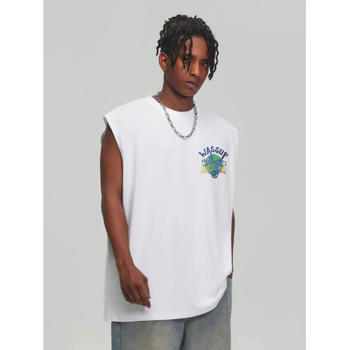 WASSUP潮牌純棉涼感坎肩背心男女生夏季美式街頭休閒運動無袖T恤