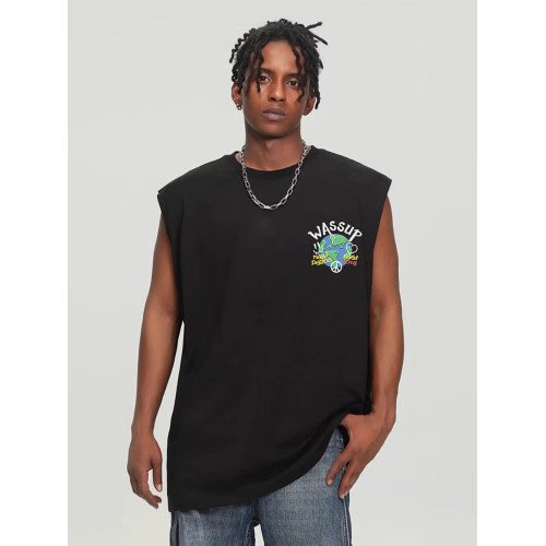 WASSUP潮牌純棉涼感坎肩背心男女生夏季美式街頭休閒運動無袖T恤