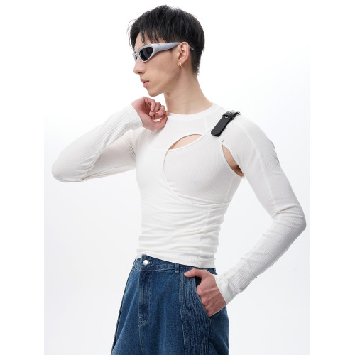 蛻幕|修身分割鏤空T恤塑形高彈緊身背心皮帶拼接解搆背心