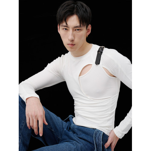 蛻幕|修身分割鏤空T恤塑形高彈緊身背心皮帶拼接解搆背心