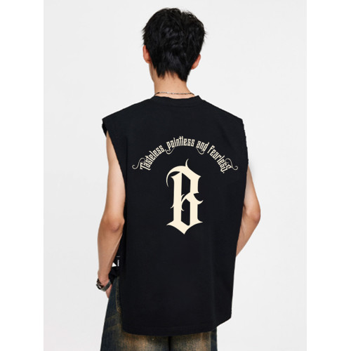 BONELESS BTW夏季潮牌坎肩運動背心男女美式寬松百搭無袖T恤上衣