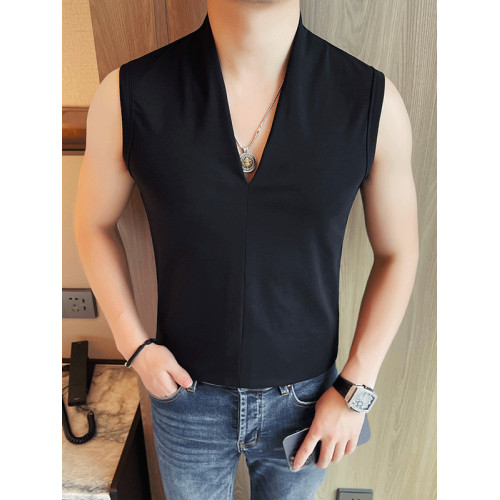 性感背心男夏季純棉坎肩痞帥緊身無袖T恤V領打底衫馬甲健身上衣服