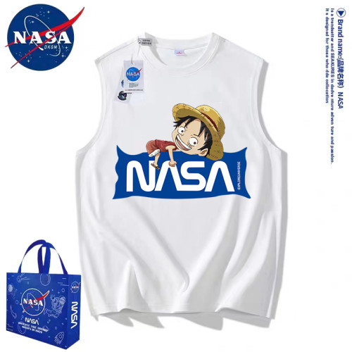 NASA海賊王聯名背心男士夏季休閒運動冰絲純棉無袖坎肩短袖外穿款