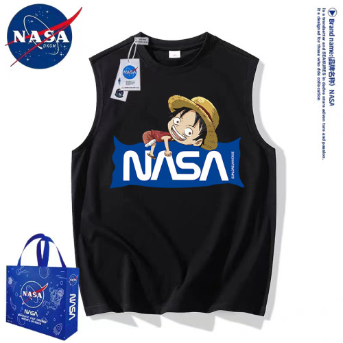 NASA海賊王聯名背心男士夏季休閒運動冰絲純棉無袖坎肩短袖外穿款