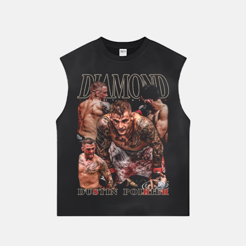 MUC美式高街重磅純棉無袖背心ufc綜合格鬭訓練坎肩男做舊運動上衣