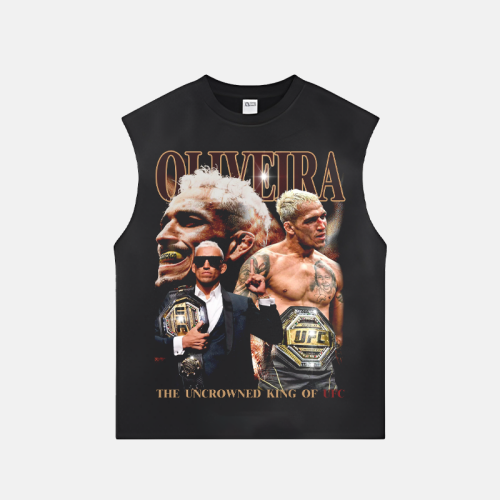 MUC美式高街重磅純棉無袖背心ufc綜合格鬭訓練坎肩男做舊運動上衣