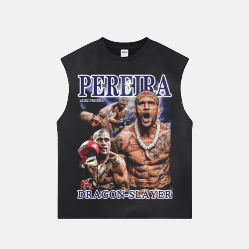 MUC美式高街重磅純棉無袖背心ufc綜合格鬭訓練坎肩男做舊運動上衣