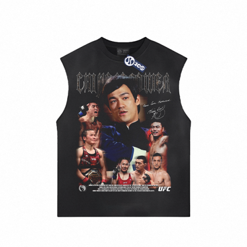 MUC美式高街重磅純棉無袖背心ufc綜合格鬭訓練坎肩男做舊運動上衣