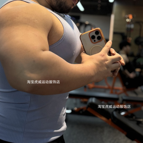絲滑面料健身體育生顯壯無袖背心修身顯大顯壯顯肌肉男透氣獸人