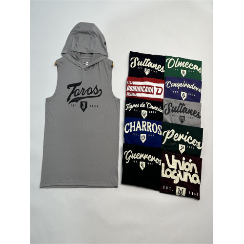 墨西哥棒球無袖連帽無袖坎肩 NE版男士運動背心 膠印印花大碼
