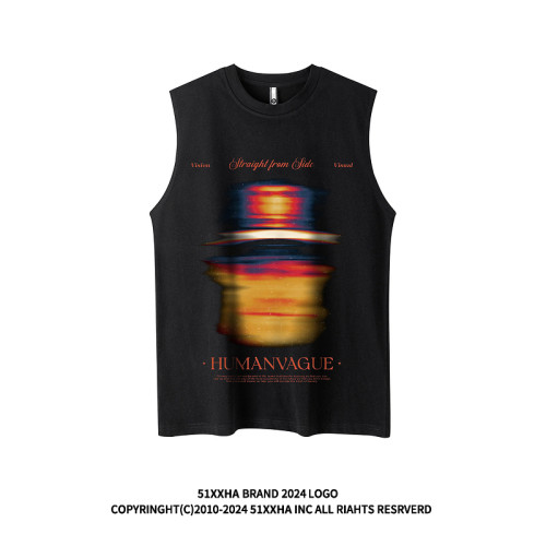 51嘻哈漸變古著感健身運動坎肩背心男ins潮牌美式復古純棉無袖T恤