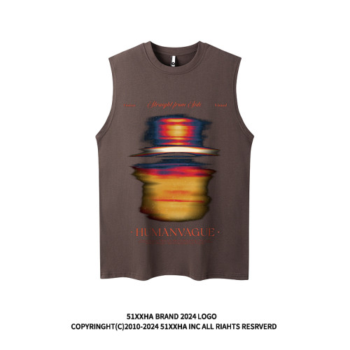 51嘻哈漸變古著感健身運動坎肩背心男ins潮牌美式復古純棉無袖T恤