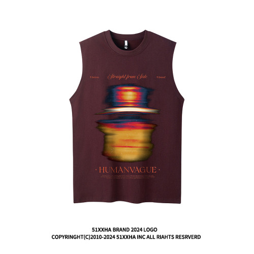 51嘻哈漸變古著感健身運動坎肩背心男ins潮牌美式復古純棉無袖T恤