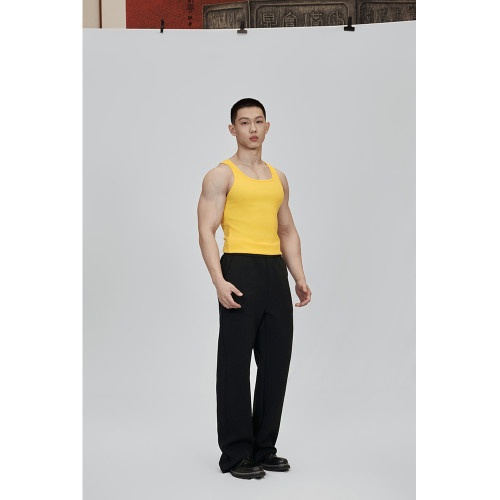 Cosy Rule 緊身款運動休閒健身螺紋背心｜淡黃色 亮黃色