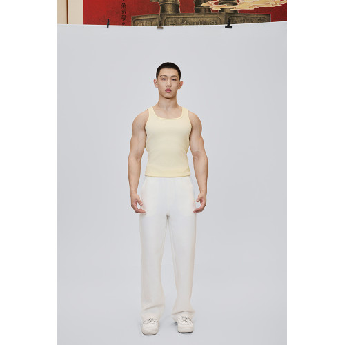 Cosy Rule 緊身款運動休閒健身螺紋背心｜淡黃色 亮黃色