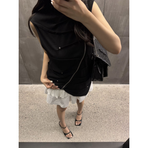 DETW 25ss*《暗黑》原創小衆斜拉鍊鉚釘褶皺背心立領高級感短袖T DETW 25ss*《暗黑》原創小衆斜拉鍊鉚釘褶皺背心立領高級感短袖T