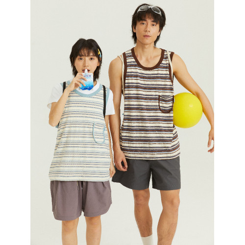 OADB夏季復古清新撞色條紋肌理毛巾布無袖坎肩寬松背心男女款曡穿 OADB夏季復古清新撞色條紋肌理毛巾布無袖坎肩寬松背心男女款曡穿