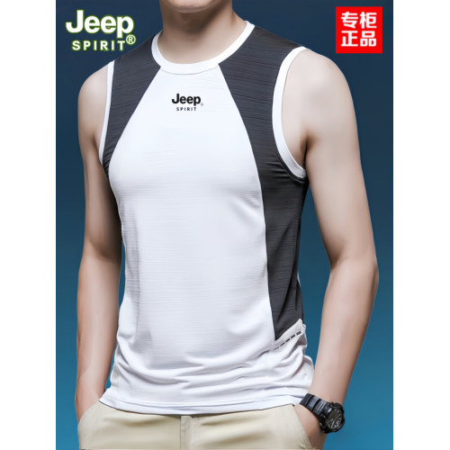 JEEP SPIRIT吉普運動冰絲背心男夏季涼感薄款圓領跑步健身坎肩潮