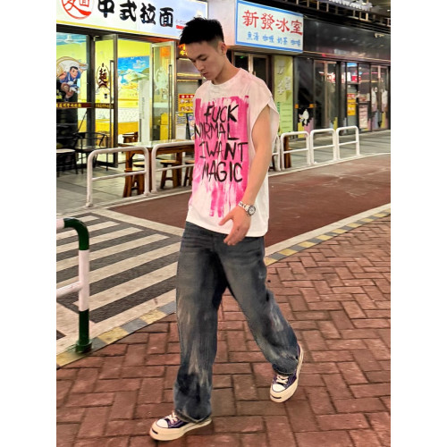美式潮牌vintage樂隊寬松廢土風破壞男士白色背心情侶T恤無袖坎肩 美式潮牌vintage樂隊寬松廢土風破壞男士白色背心情侶T恤無袖坎肩