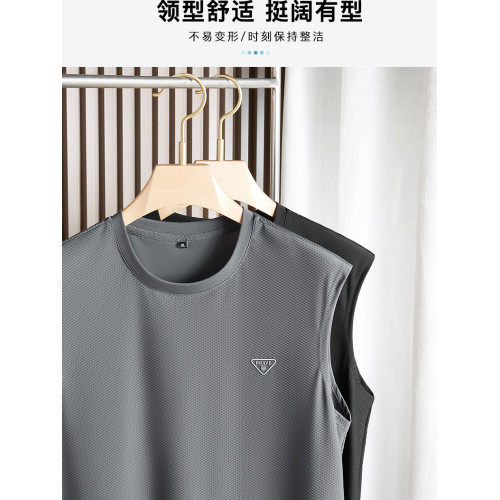 涼感冰絲背心男彈力薄款中年爸爸夏裝無袖t恤加肥加大運動速乾衣 涼感冰絲背心男彈力薄款中年爸爸夏裝無袖t恤加肥加大運動速乾衣