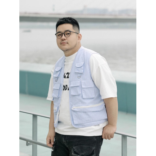 LAUSTRO系列2025早秋工裝多口袋竪條紋短款廓版戶外馬甲