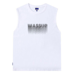 WASSUP重影背心男士寬松夏季潮牌ins純棉健身運動無袖坎肩打底衫