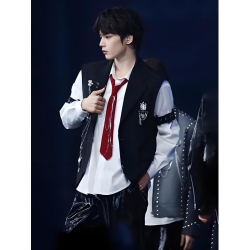 SM新男團李河瑉同款演出服西裝馬甲歌手錶演服韓舞lucifer打歌服