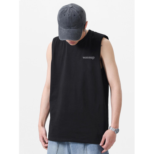 WASSUP HEODS基礎字母背心寬松休閒無袖T恤坎肩男女夏季潮牌上衣