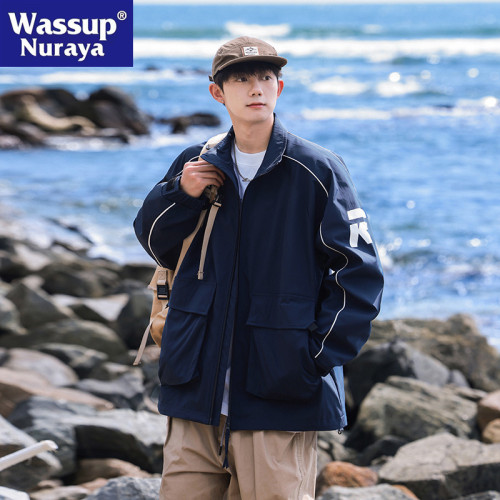 WASSUP NURAYA春季立領夾克工裝潮情侶休閒寬松百搭沖鋒衣外套男