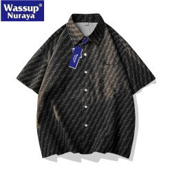 WASSUP Nuraya潮牌短袖襯衫男夏季薄款寬松痞帥冰絲沙灘襯衣外套