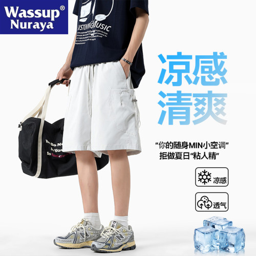 WASSUP NURAYA冰絲男短褲夏季2025新款寬松運動工裝大口袋休閒褲
