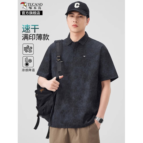 啄木鳥polo衫短袖t恤男士夏季薄款2025新款休閒翻領半袖體恤上衣K