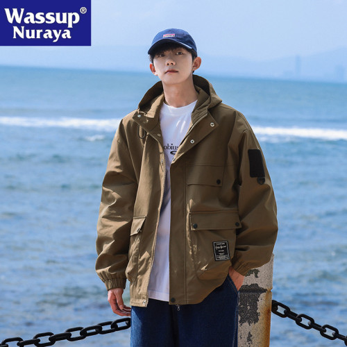 WASSUP NURAYA2024年新款日系工裝連帽沖鋒衣男外套寬松戶外夾克