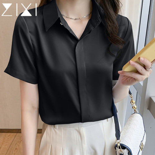 雪紡襯衫女短袖高級感2025夏季新款職業工作服黑色襯衣冰絲上衣