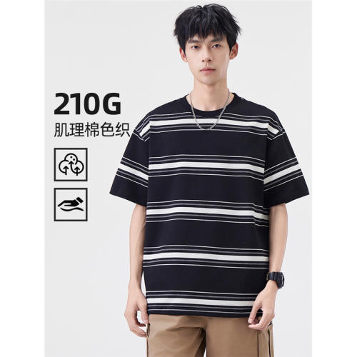 美式復古條紋短袖t恤男2025夏季潮牌寬松休閒情侶款上衣ins體恤