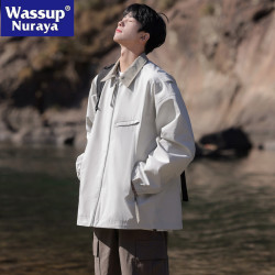 WASSUP NURAYA潮牌春秋撞色翻領外套男戶外防水休閒寬松上衣夾克