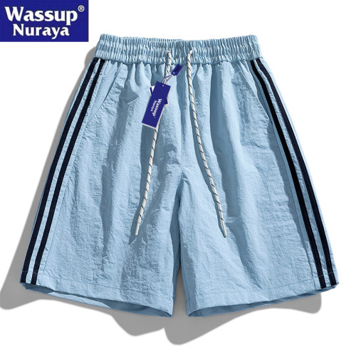 WASSUP Nuraya潮牌2025夏季新款工裝褲男冰感條紋短褲五分休閒褲