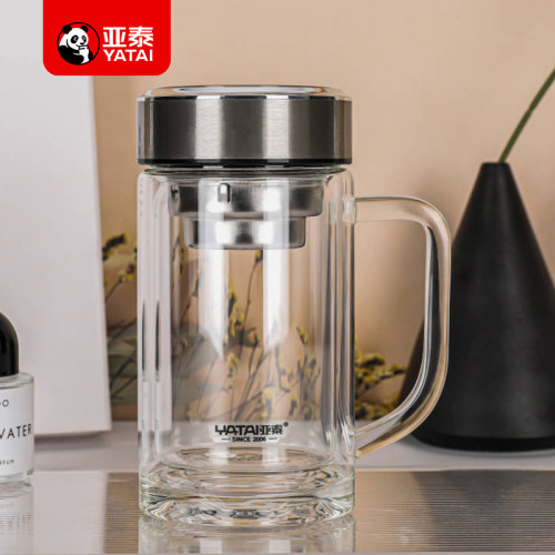 亞泰雙層高硼矽玻璃杯活動禮品水杯茶杯刻字廣告杯子