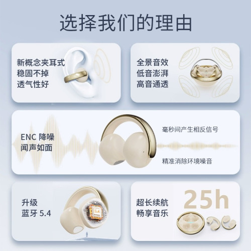 異能者耳機耳夾式無線藍牙5.4ENC降噪長續航小巧可攜式耳機ETX-Z02