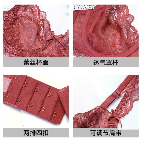 爆款歐美性感內衣超薄鏤空大胸顯小蕾絲文胸女士大碼文胸套裝胸罩