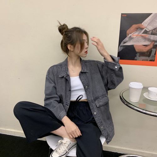 牛仔外套女2024春秋季新款韓版寬松BF百搭學生原宿復古長袖上衣女
