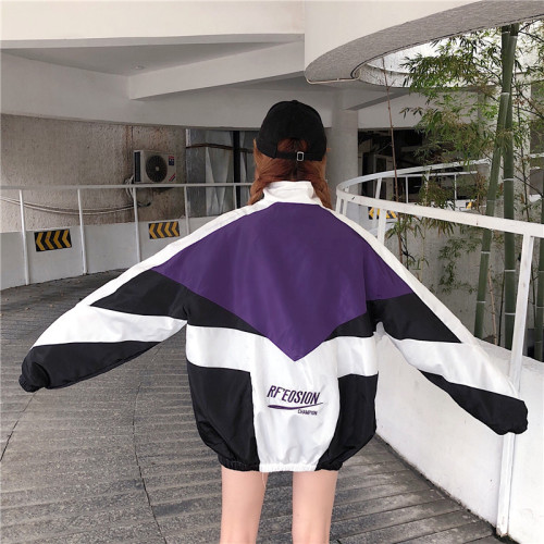 港風原宿撞色拼接外套潮男女夏季歐美街頭嘻哈寬松情侶春款bf