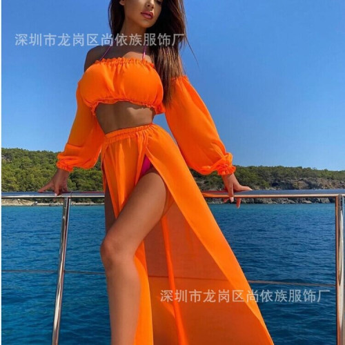 歐美長袖純色沙灘度假防曬服兩件套罩衫17色