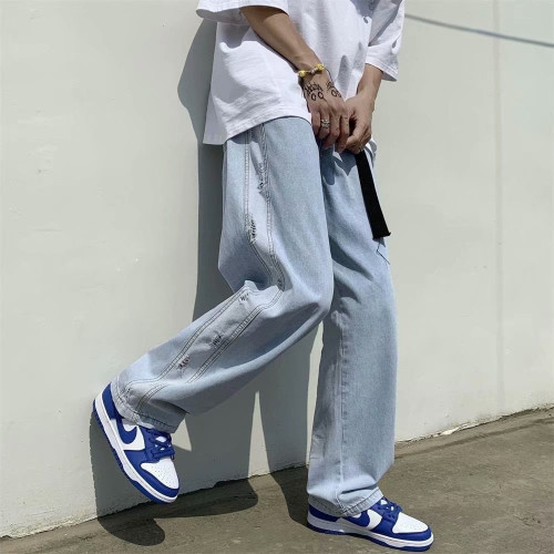 破洞牛仔褲男夏季薄款寬松直筒百搭褲子潮牌ins潮流痞帥濶腿長褲