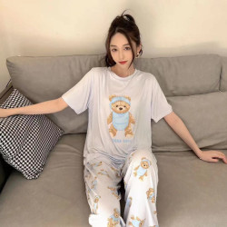 Reefur Rinka梨花家新品春季睡衣女莫代爾棉卡通印花短袖長褲baby