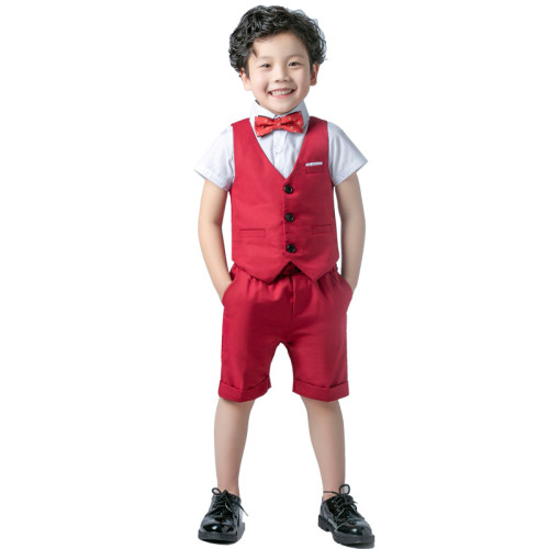 夏季童裝男童演出小西裝套裝兒童馬甲三件套花童禮服韓版
