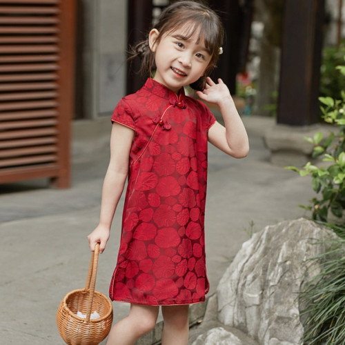 女童旗袍夏季2025新款薄款夏裝兒童漢服連衣裙花朵裙子洋氣公主裙