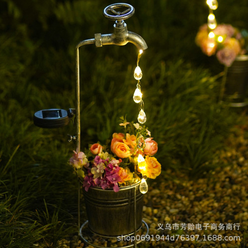 新款太陽能花灑水壺水龍頭水滴花盆燈草坪燈庭院戶外花園燈