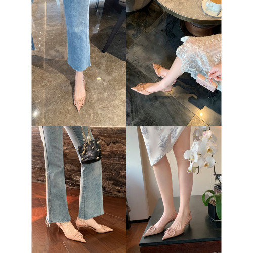 葡萄媽studiolee 莫妮卡小姐～氣質尖頭高跟鞋漆皮後空細跟涼鞋女